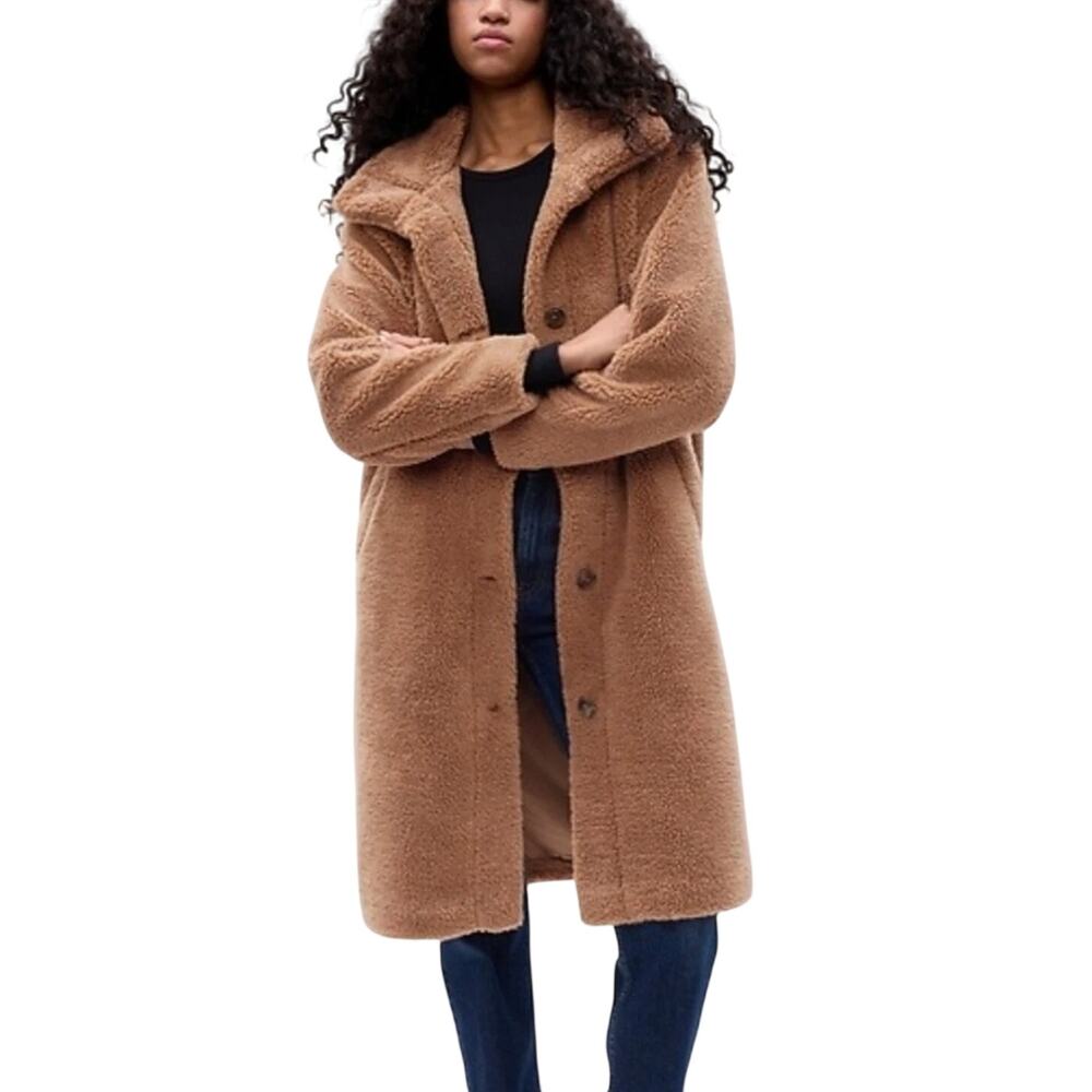 Gap Nut Brown Long Teddy Coat Small Cozy Sherpa Winter Jacket